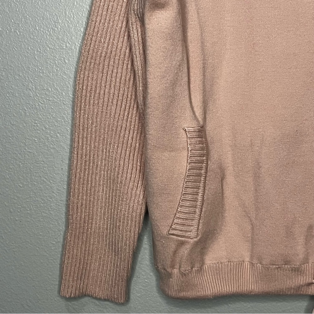 Anrabess 1/4 Zip High Neck Sweater Women Large Pink Ribbed Tie Waist Pockets - Picture 4 of 7